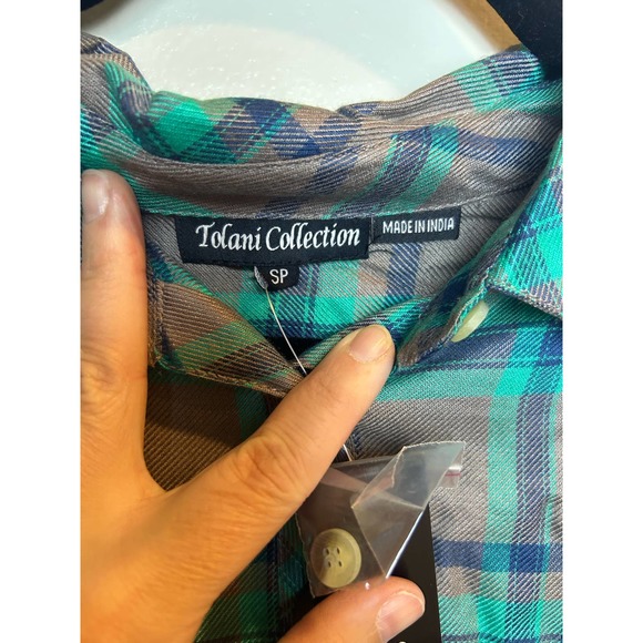 Taloni Collections New Plaid Button Up Floral Black Gray Teal Size Small Petite - Picture 7 of 12